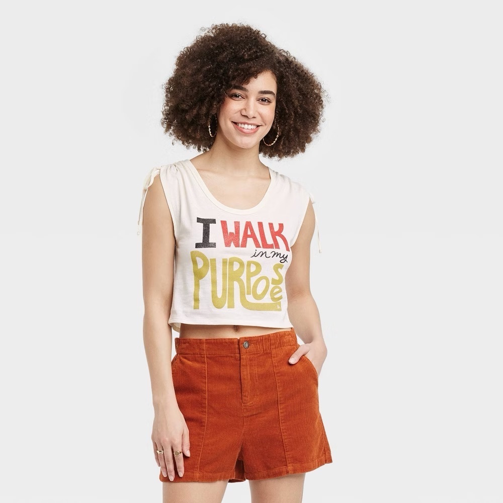 Cropped Graphic Tank Top - White with Multicolor Print